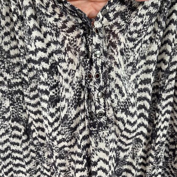 Isabel Marant Pour H&M 100% Silk Sheer Balloon Sleeve Blouse Black Ivory Women 2 - Picture 5 of 9